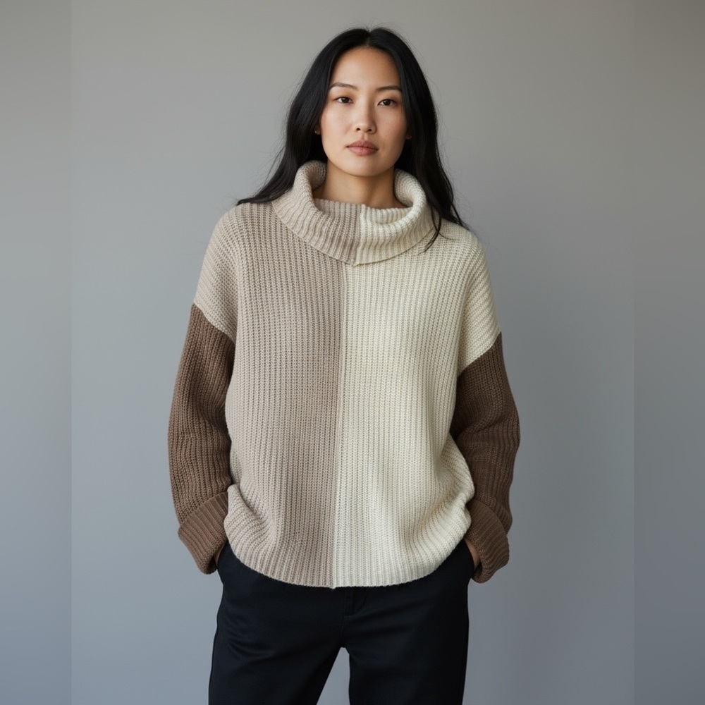 Blu Pepper Cowl Neck Color Block Neutral Women's Sweater‎ Size Medium